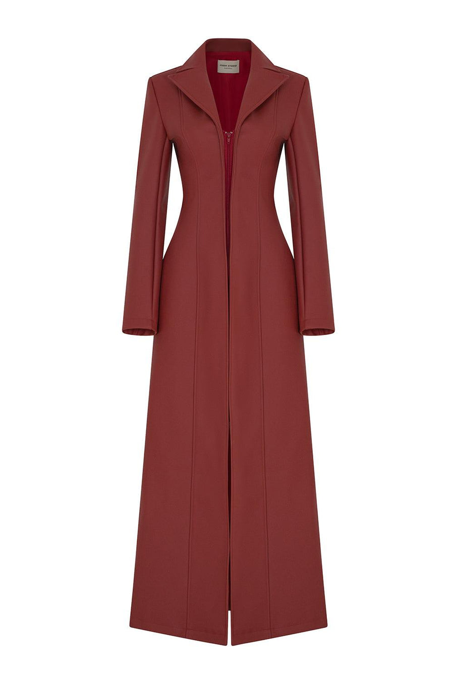 Ulster A-line Front Zipper Leather Midi Trench Coat 1