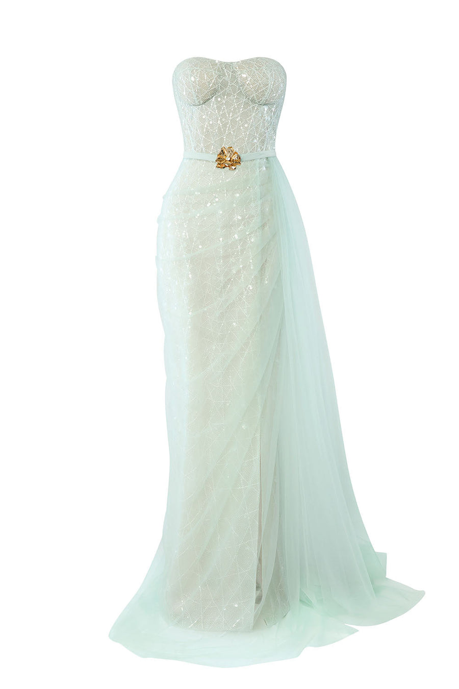 Lyrixa Asymmetric Cape Shoulder Mesh Sequin Floor Length Dress Gown Dress Calista de Minh Thanh