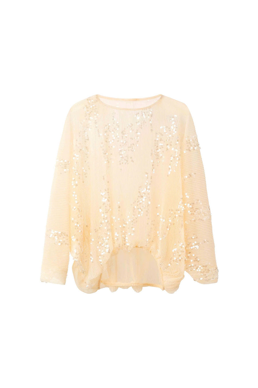 Grace Cocoon Batwing Sleeved Tulle Top Onesize Beige Long Sleeved Top Arti Apparel