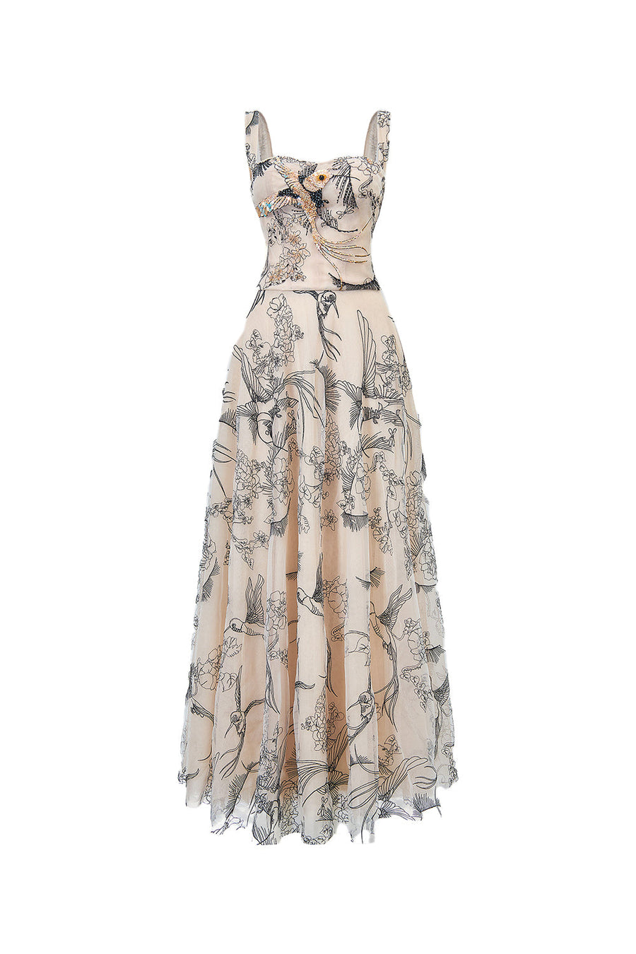 Timeless Crane A-line Semi-Heart Neck Tulle Maxi Dress Maxi Dress CHYMEOCHY