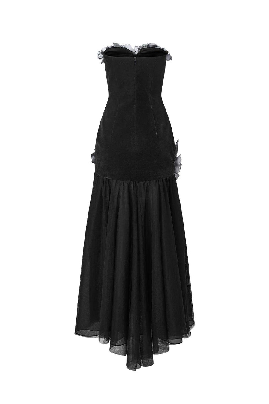 Joli Rose Drop Waist Flower Applique Velvet Ankle Length Dress 5