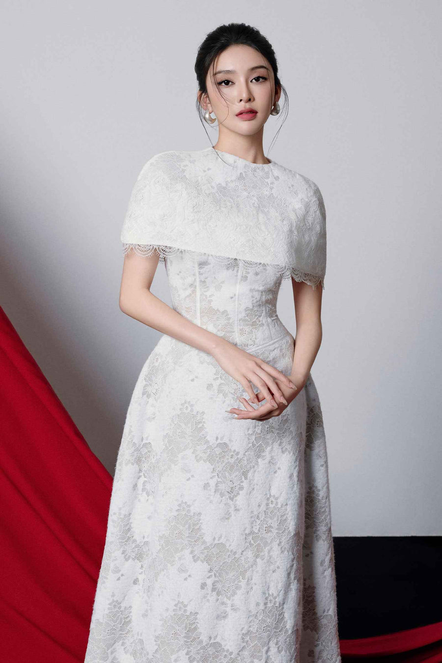 Tina Cape Sleeve Lace Maxi Dress