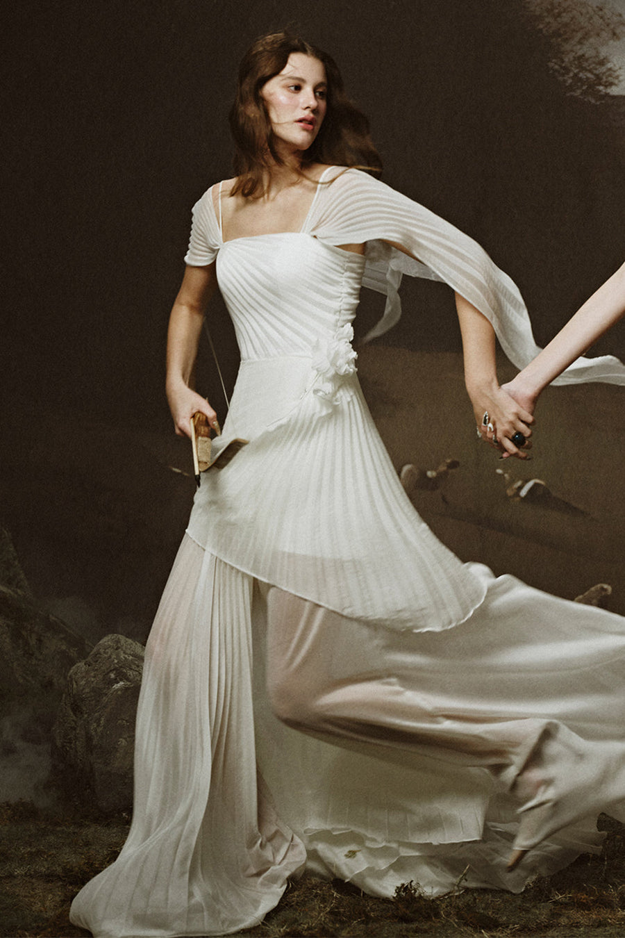 Elysia A-line Cold Shoulder Sleeved Chiffon Floor Length Dress Maxi Dress LINH PHUNG