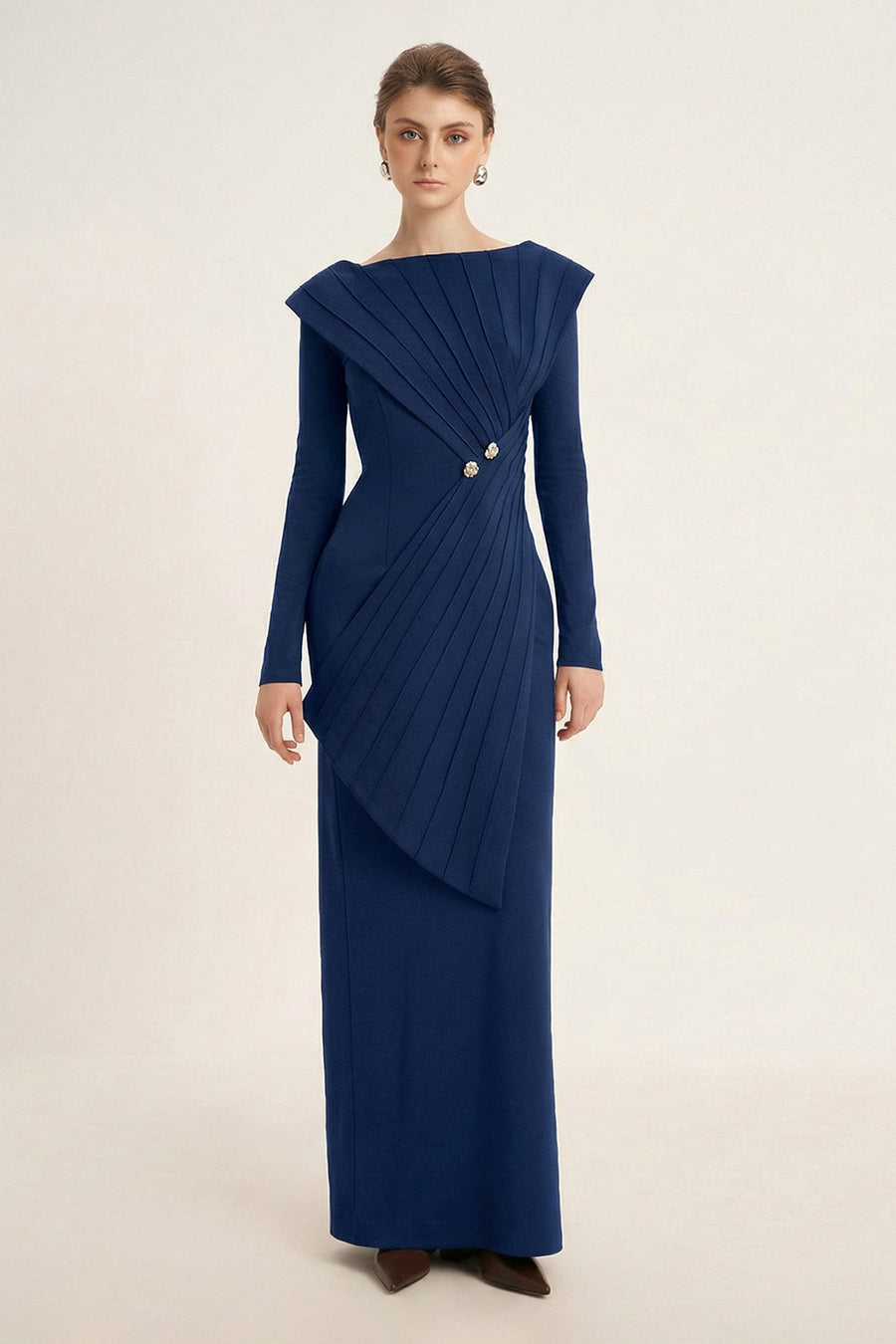 Salvia Sheath Back Slit Cotton Floor Length Dress 7