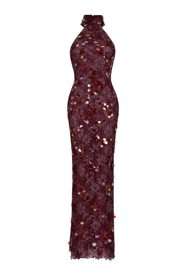 Cherry Sheath Sequin Lace Floor Length Dress