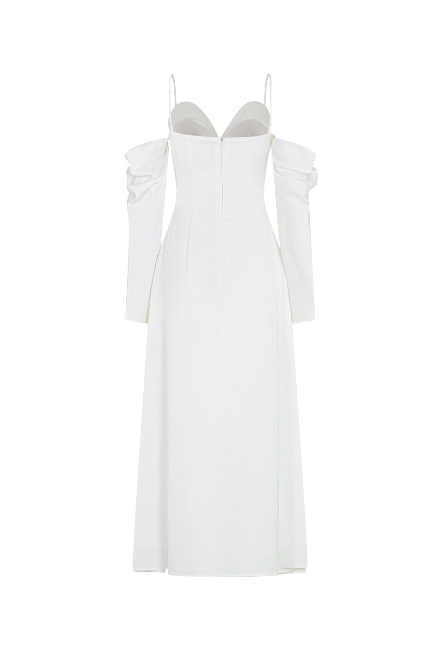 Krysten A-line Cold Shoulder Sleeved Silk Midi Dress Midi Dress LaLING
