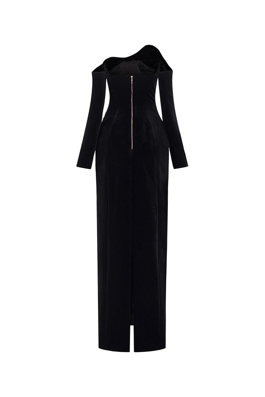 Hughes Sheath Curved Neck Crepe Floor Length Dress 3
