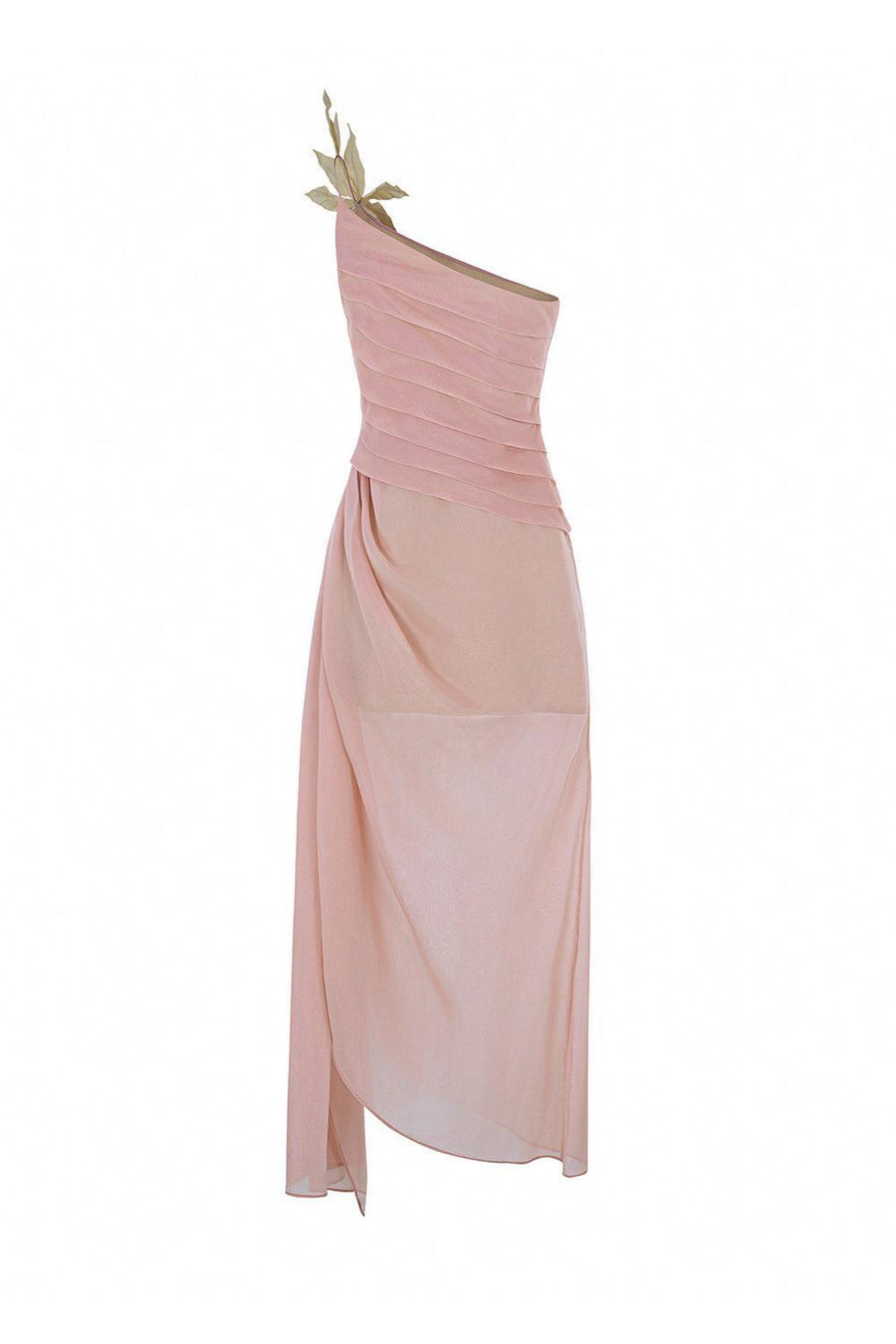 Vespera Slit One Shoulder Silk Calf Length Dress Midi Dress Calista de Minh Thanh