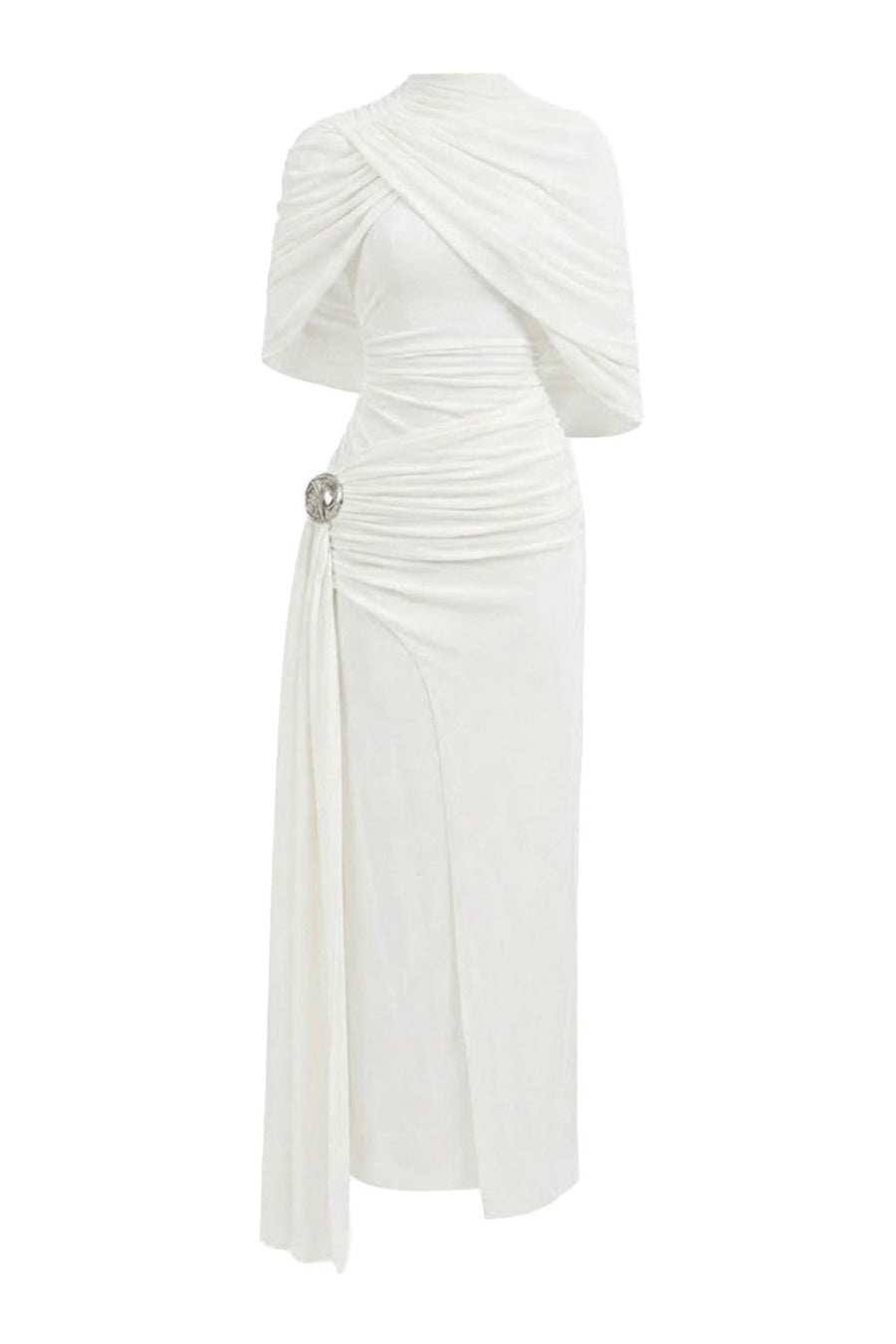 Athena Sheath Cape Shoulder Elastic Cotton Maxi Dress 6