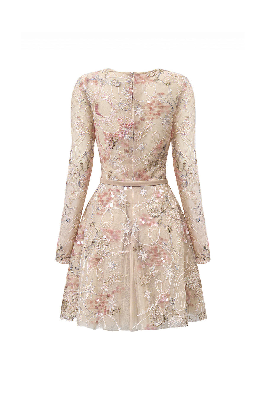 Tidal Whisper Pleated Long Sleeved Embroidered Lace Mini Dress Mini Dress CHYMEOCHY