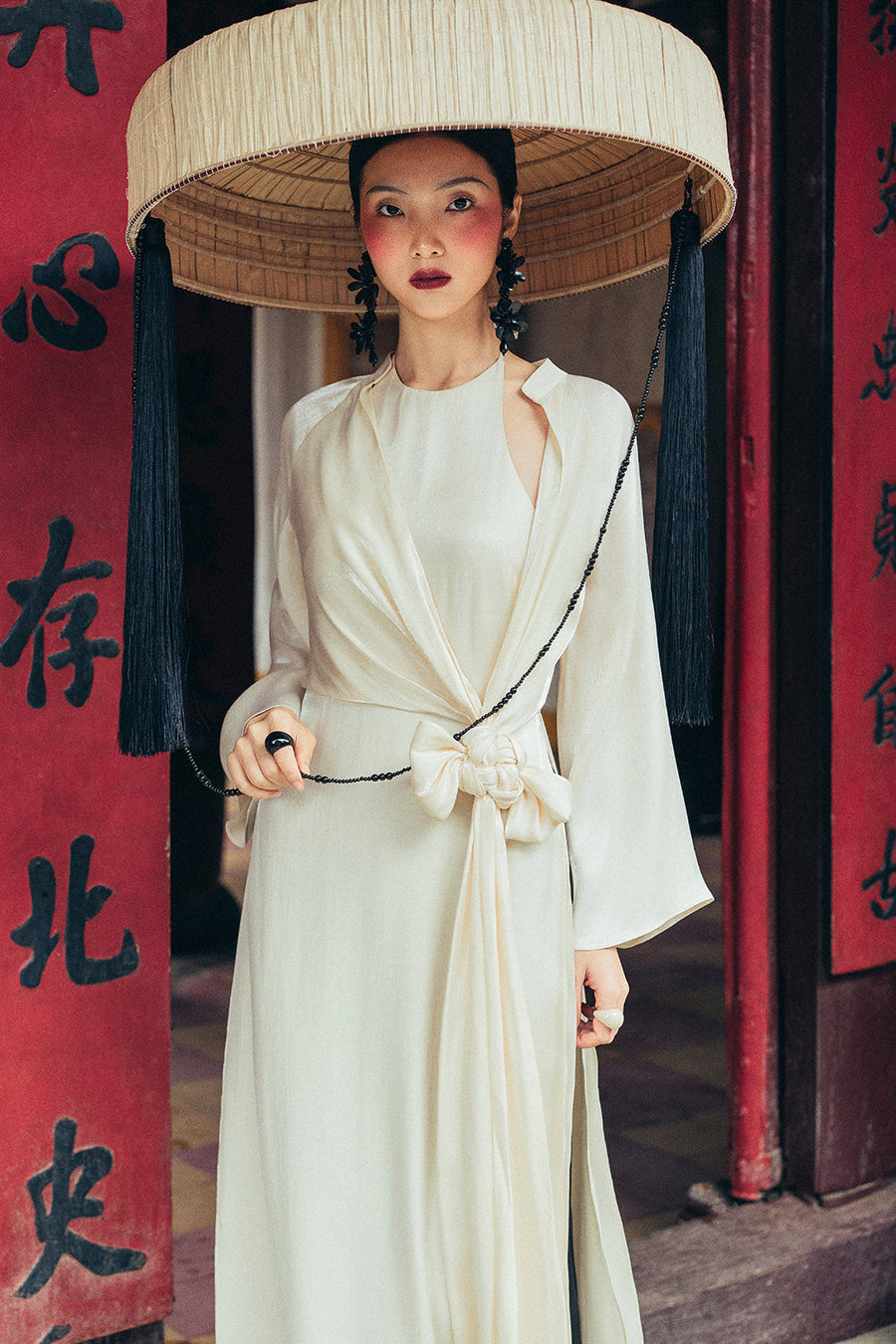Dien Ket Round Neck Synthetic Silk Ao Dai 5