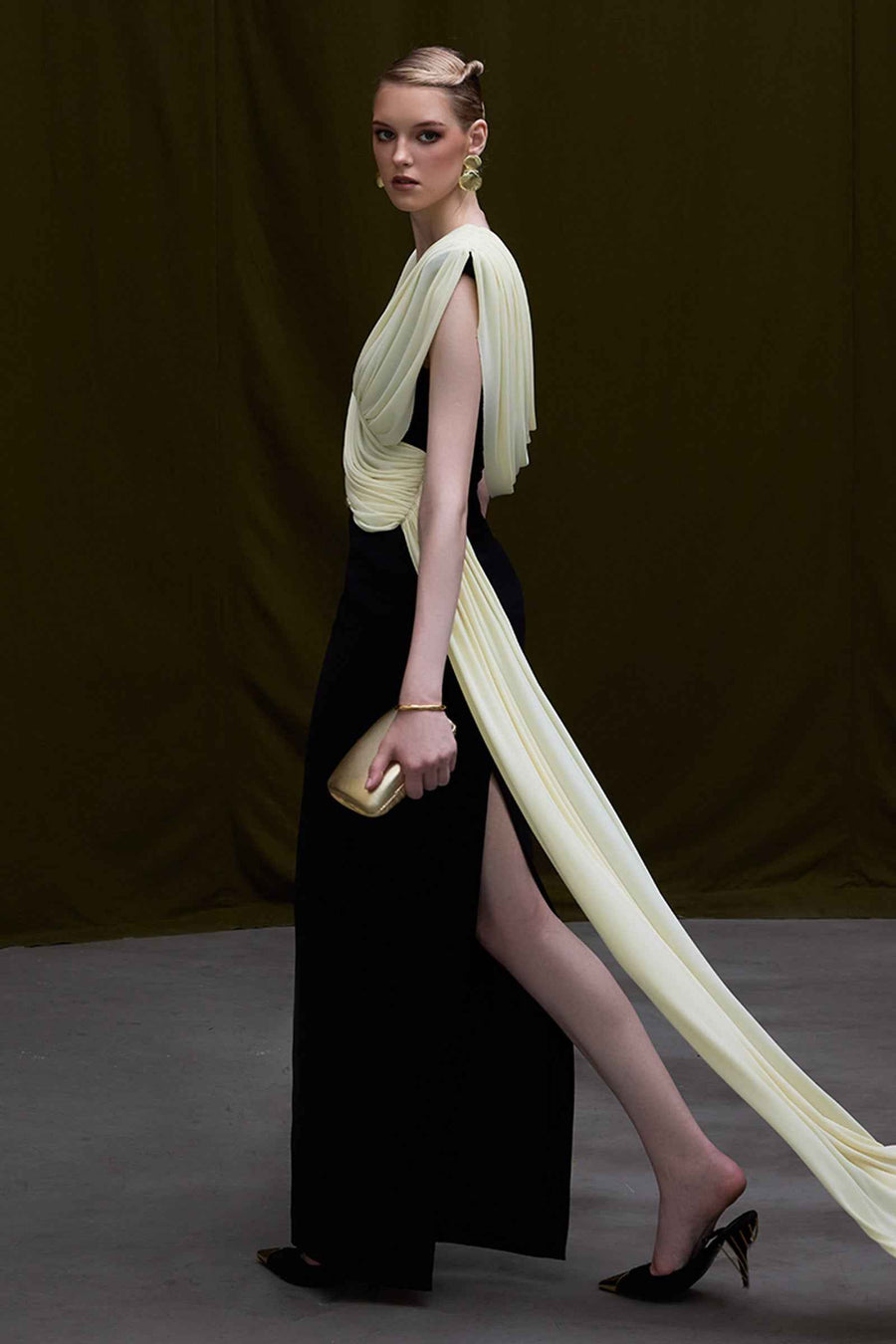Panton V-Neck Draped Maxi Dress