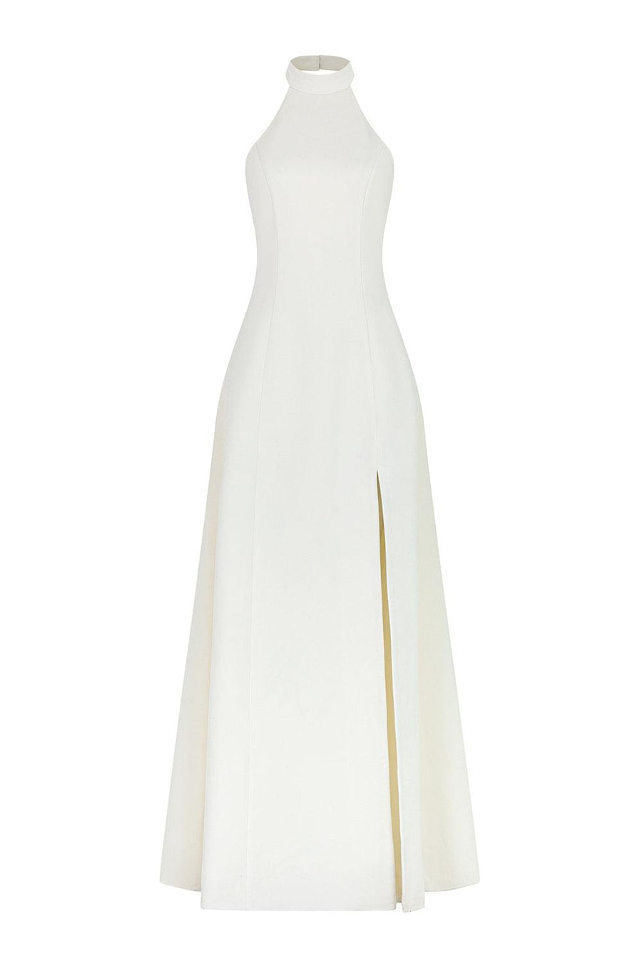 Snowyy Slit Halter Neck Cotton Floor Length Dress 1