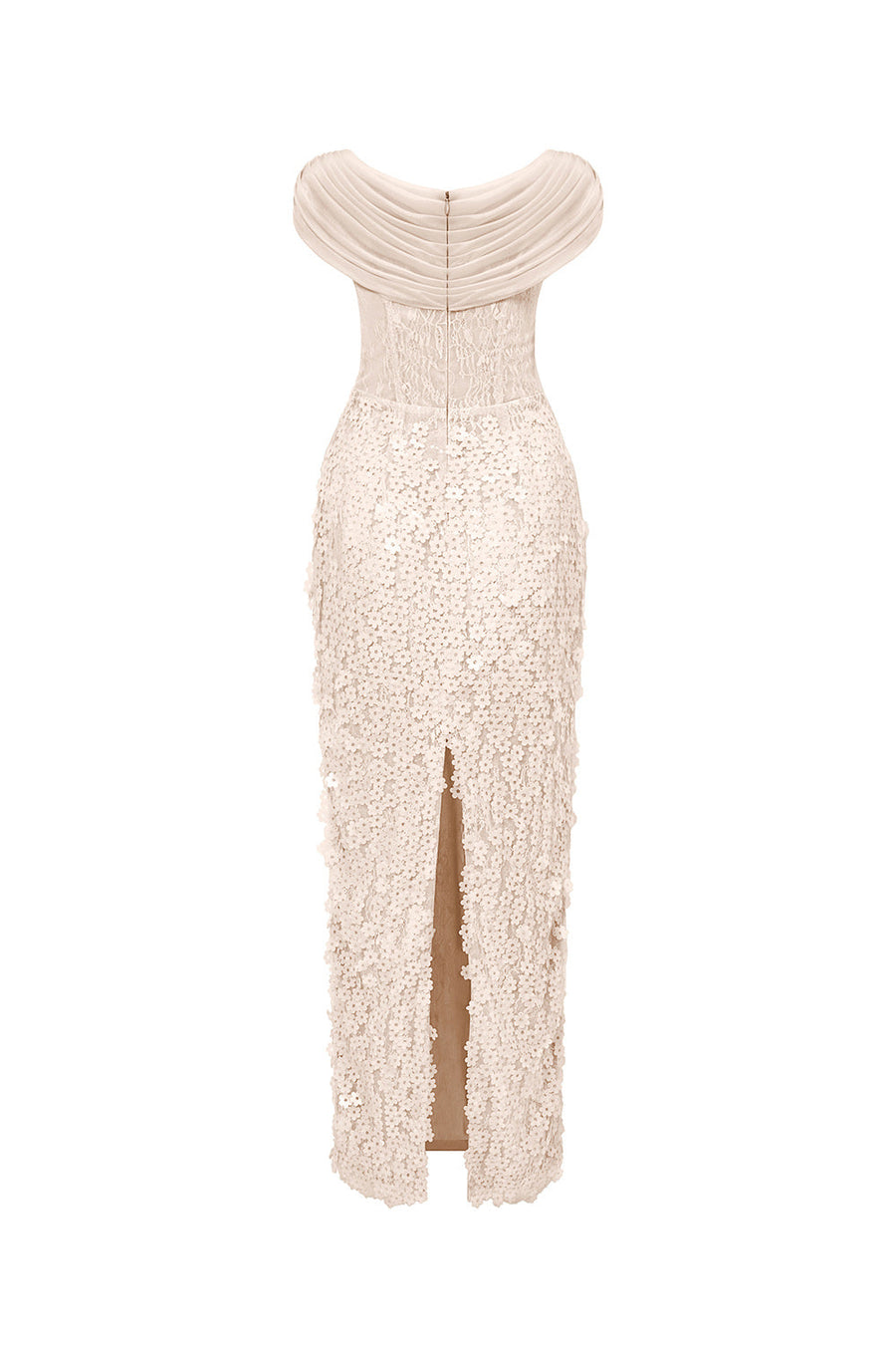 Solviva Sheath Cowl Neck Mesh Lace Ankle Length Dress Gown Dress Calista de Minh Thanh