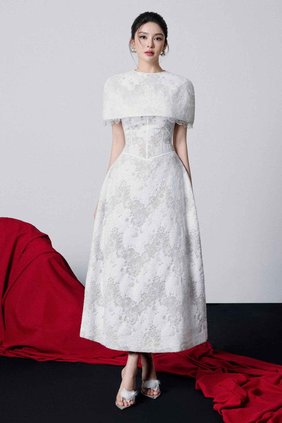 Tina Cape Sleeve Lace Maxi Dress