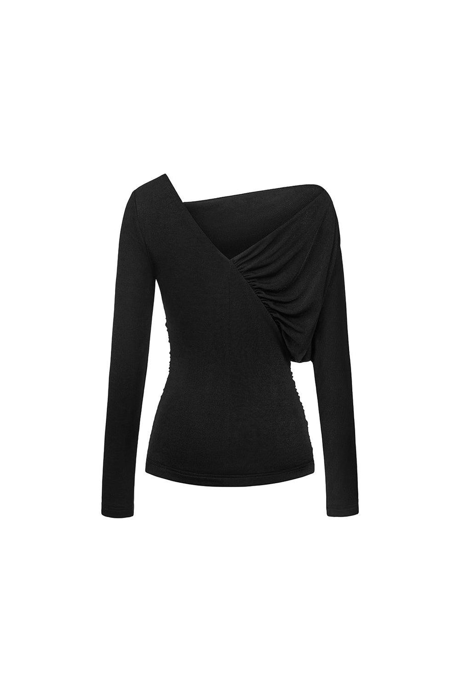 Daphne Gathered Asymmetric Neck Spandex Top Long Sleeved Top Eegen Studio
