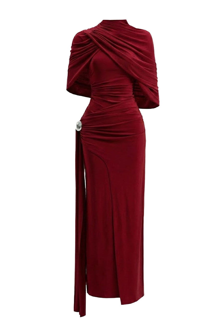 Athena Sheath Cape Shoulder Elastic Cotton Maxi Dress 7