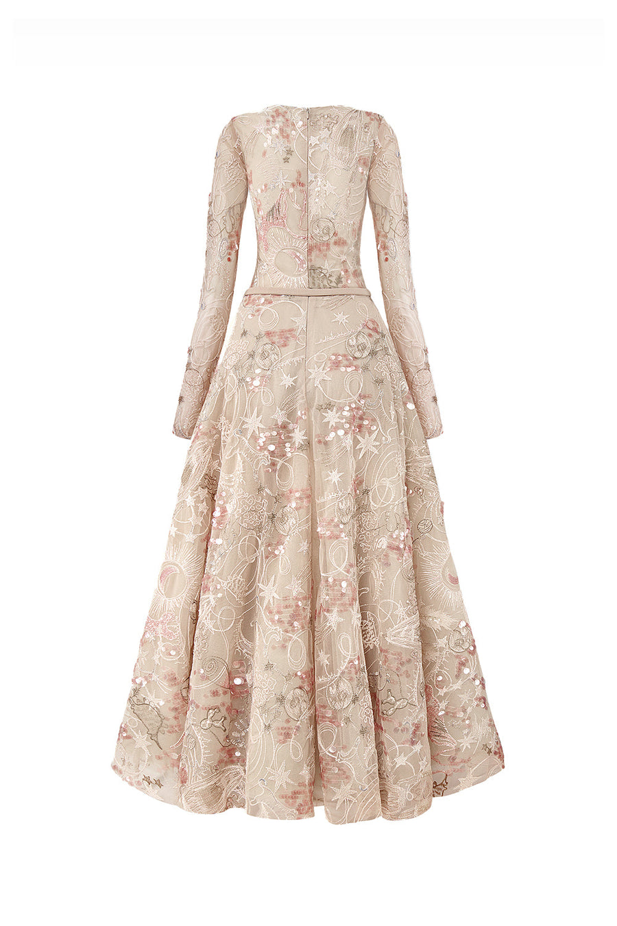 Tidal Whisper A-line Jewel Neck Embroidered Lace Maxi Dress Gown Dress CHYMEOCHY
