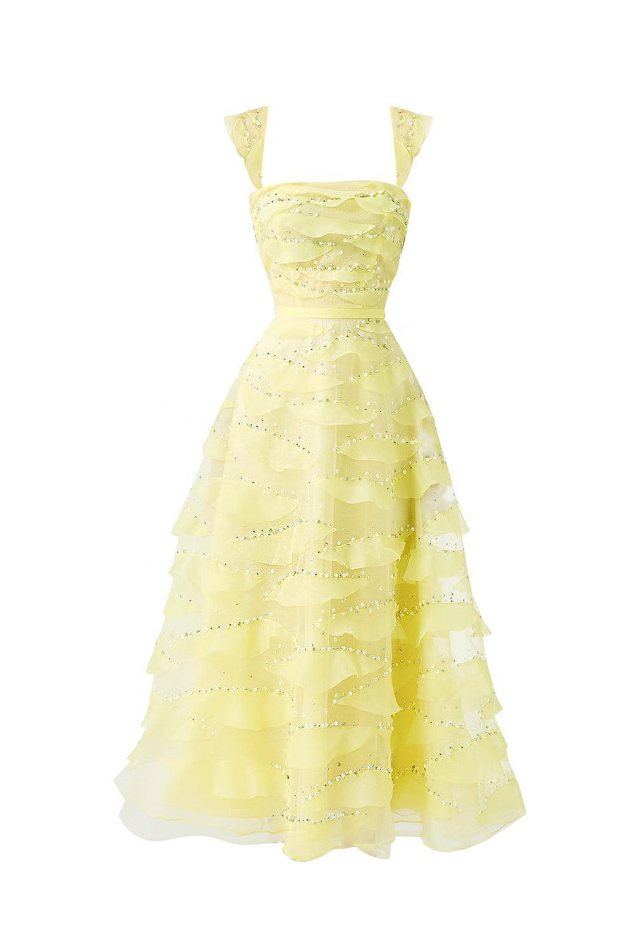 Dillon Fit and Flare Square Neck Organza Midi Dress 1