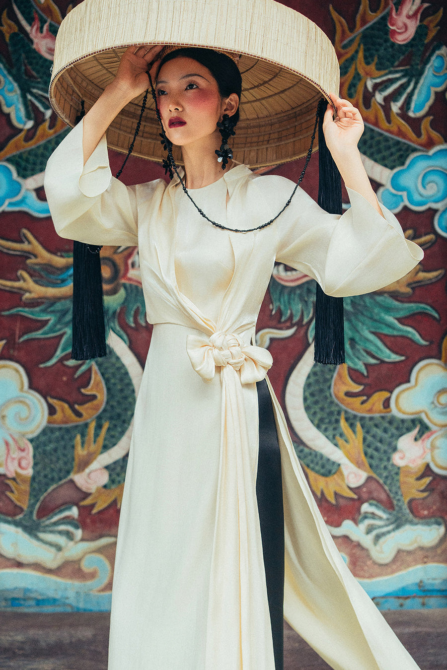 Dien Ket Round Neck Synthetic Silk Ao Dai 6