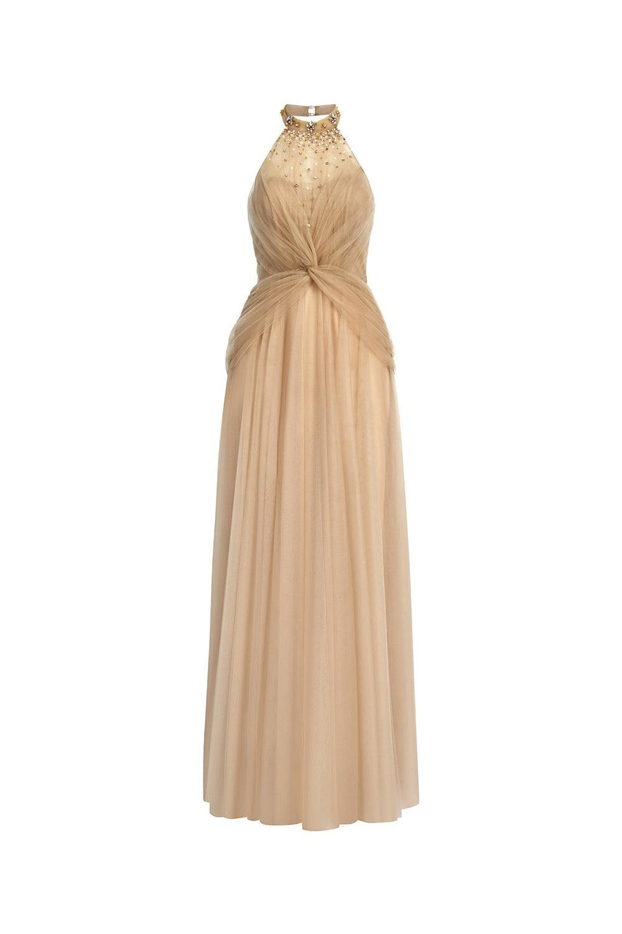 Luxueuse Flared Halter Neck Mesh Long Length Dress Gown Dress Calista de Minh Thanh