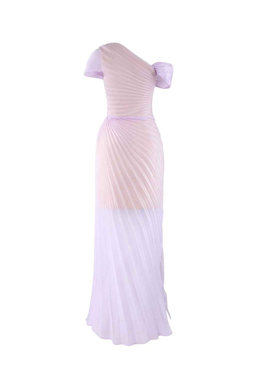 Virelle Pleated Asymmetric Neck Organza Floor Length Dress