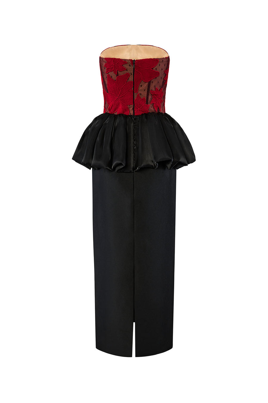 Asteria Peplum Straight Across Neck Mesh Taffeta Midi Dress Midi Dress Calista de Minh Thanh
