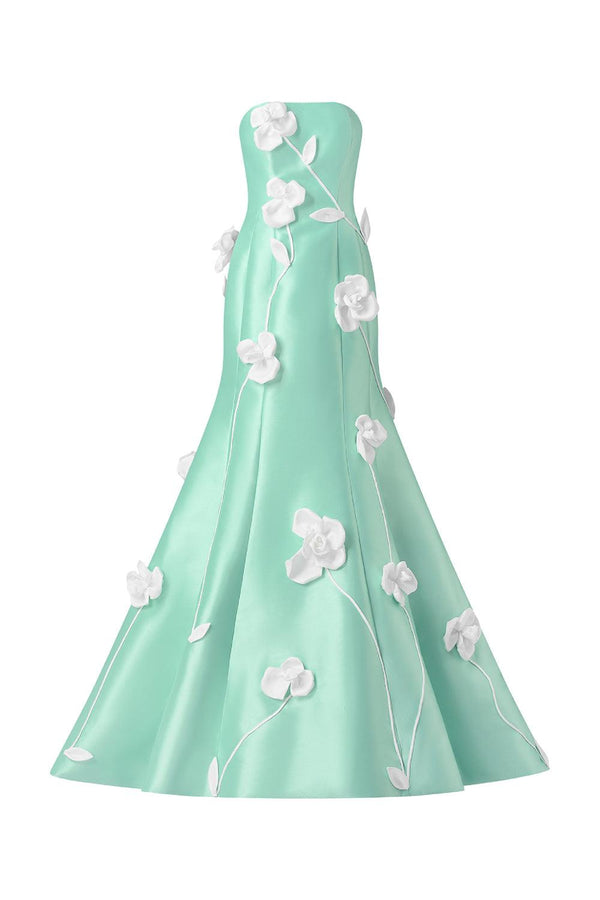 Penia Strapless Flower Applique Taffeta High-low Dress