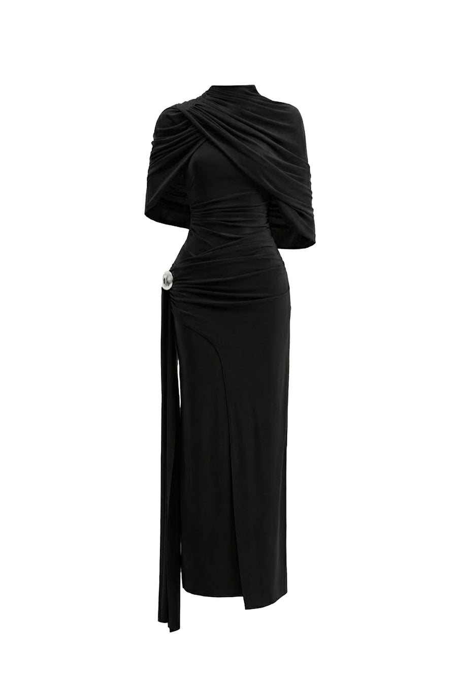 Athena Sheath Cape Shoulder Elastic Cotton Maxi Dress 8
