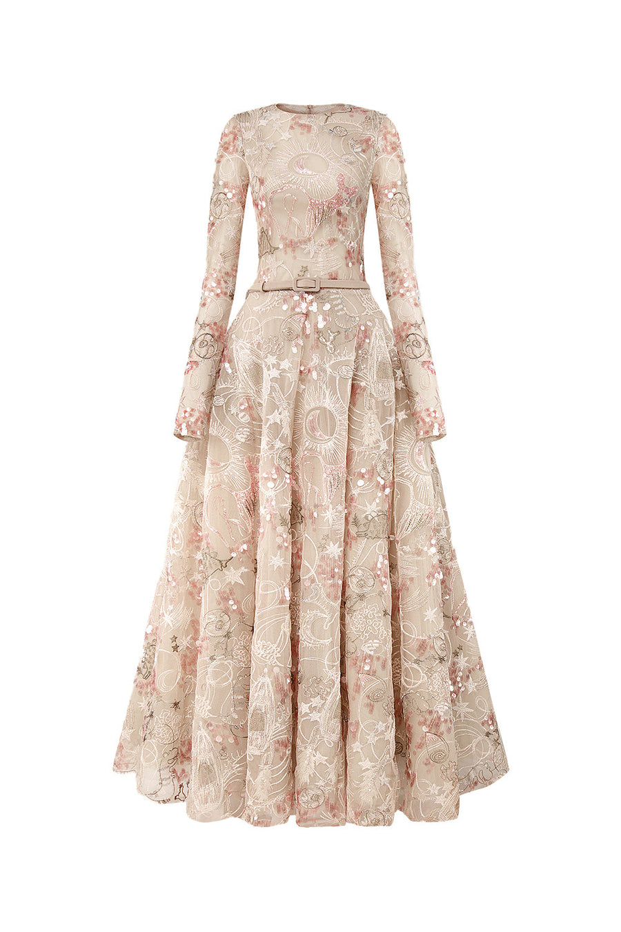 Tidal Whisper A-line Jewel Neck Embroidered Lace Maxi Dress Gown Dress CHYMEOCHY