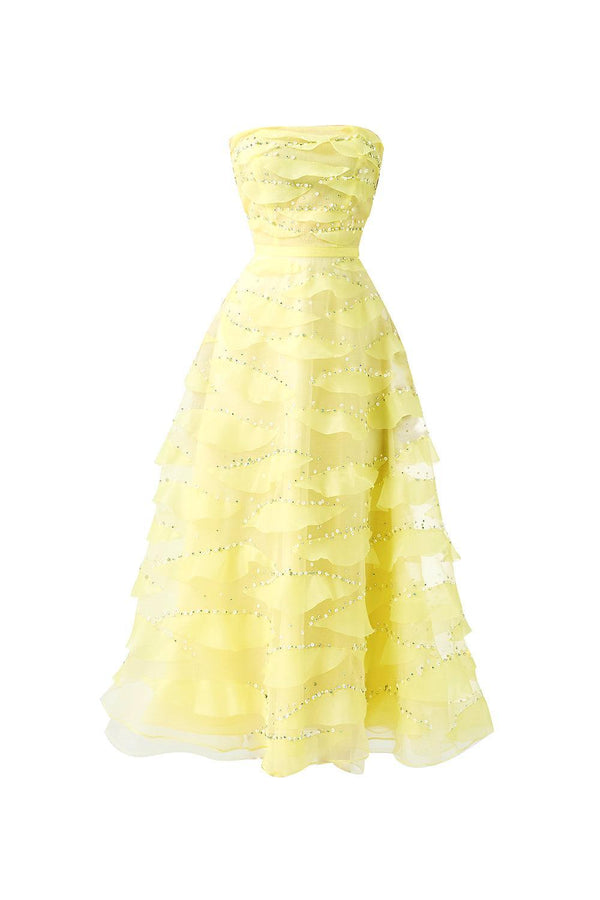 Fatima Fit and Flare Straight Across Neck Organza Midi Dress