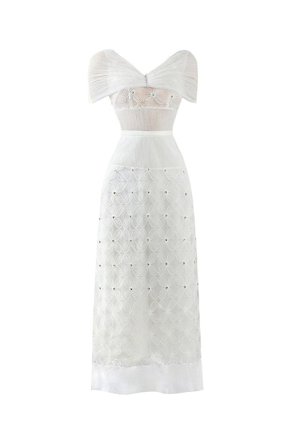 Kenna Straight Cape Sleeved Organza Midi Dress 1