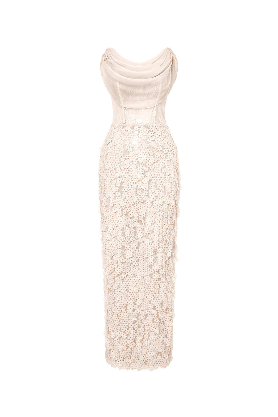 Solviva Sheath Cowl Neck Mesh Lace Ankle Length Dress Gown Dress Calista de Minh Thanh