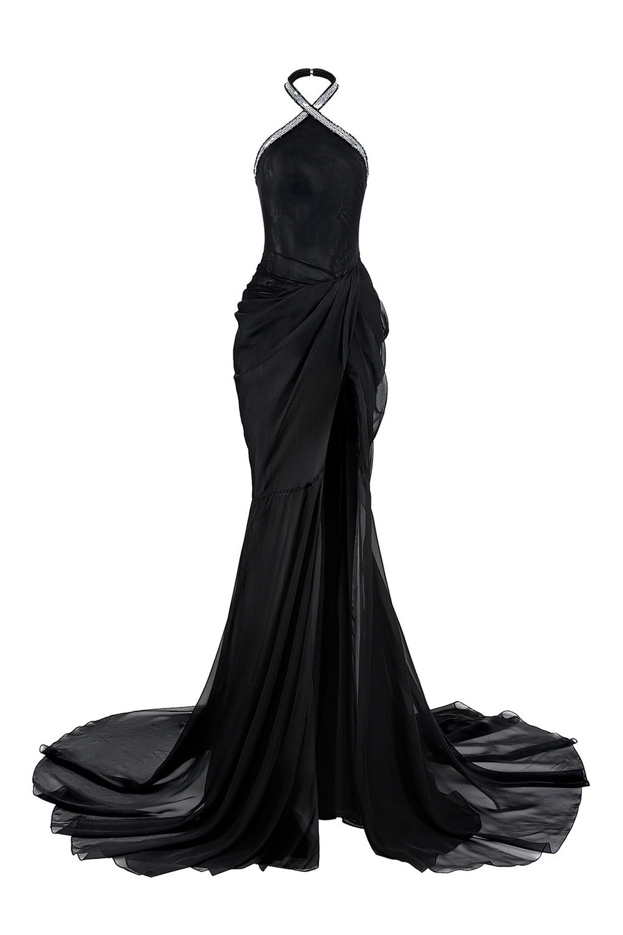 Willa Slit Halter Neck Chiffon Extra Long Length Dress Gown Dress CEM