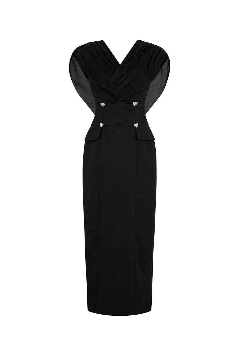 Victoria Sheath V-Neck Chiffon Ankle Length Dress Black Maxi Dress LaLING