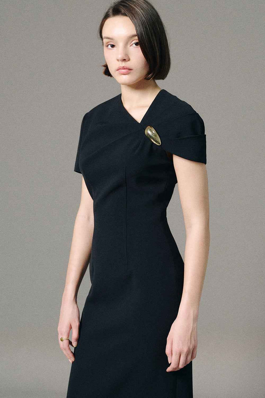 Aveline Asymmetric Neck Midi Dress