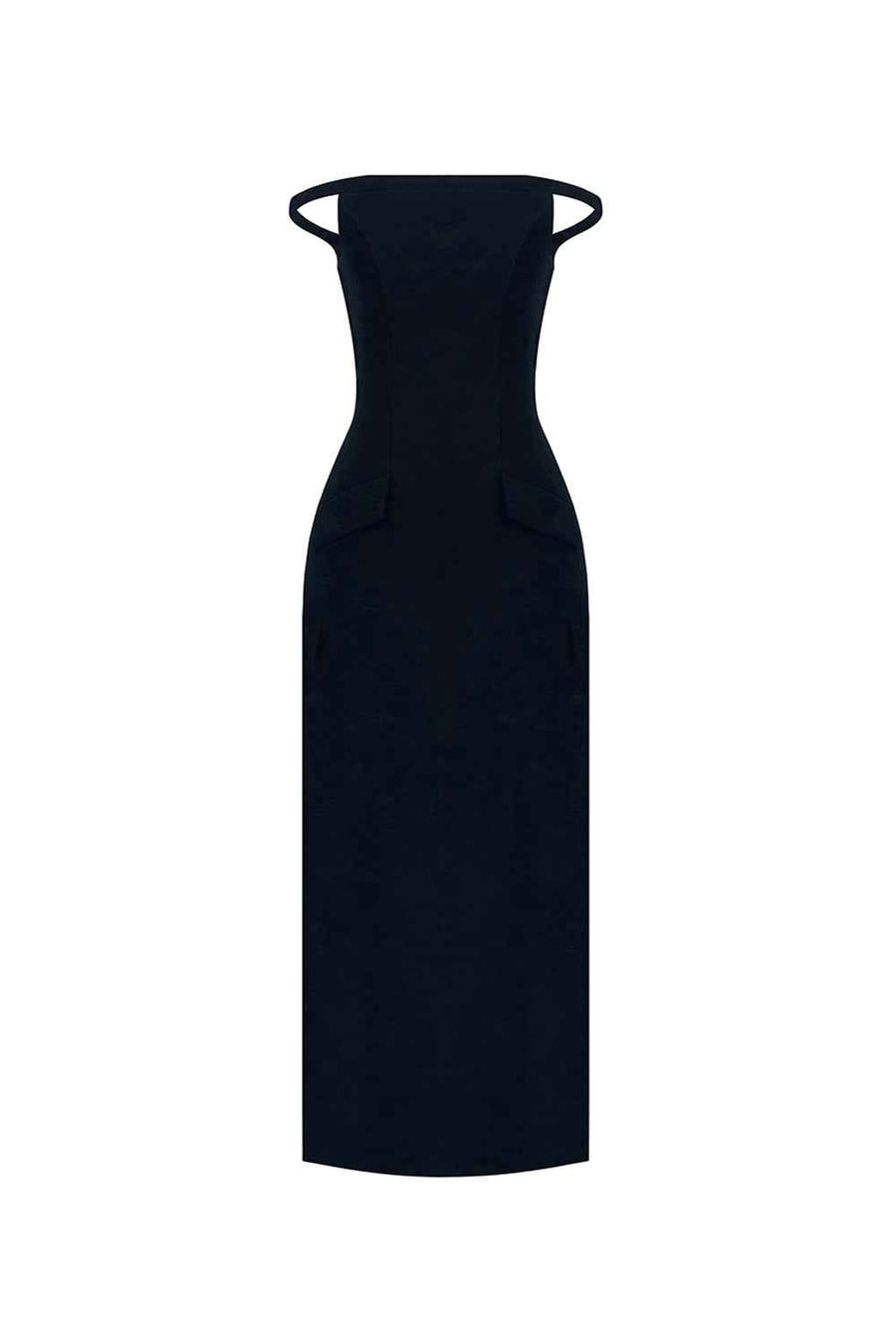 Black Pearl Beaded Midi Dress