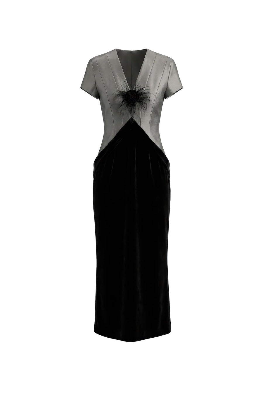 Noir V-Neck Midi Dress 1