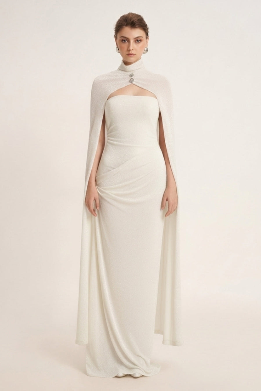 Pansy Straight Turtle Neck Elastic Cotton Floor Length Cape 6