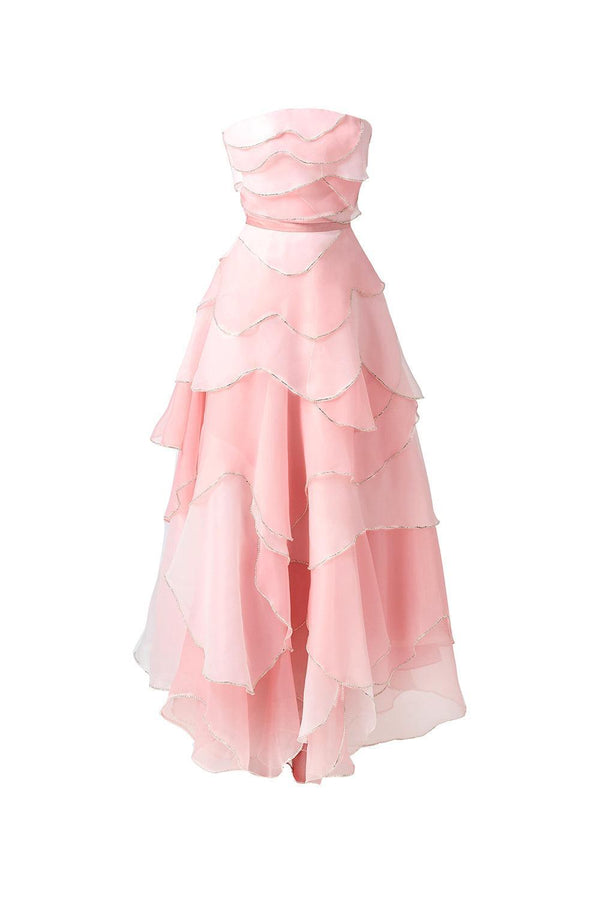 Everlee Strapless Layered Organza Ankle Length Dress