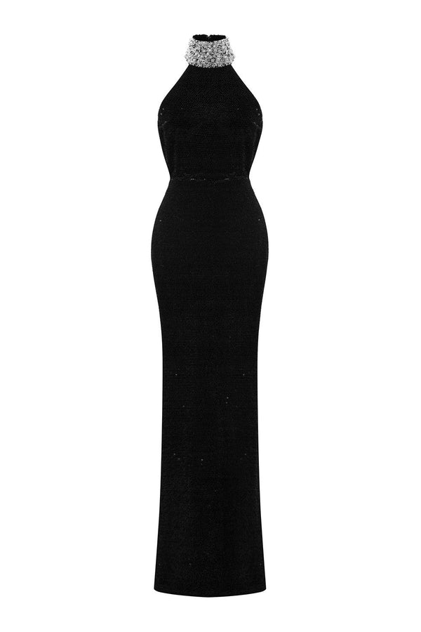 Venus Sheath Halter Neck Velvet Floor Length Dress