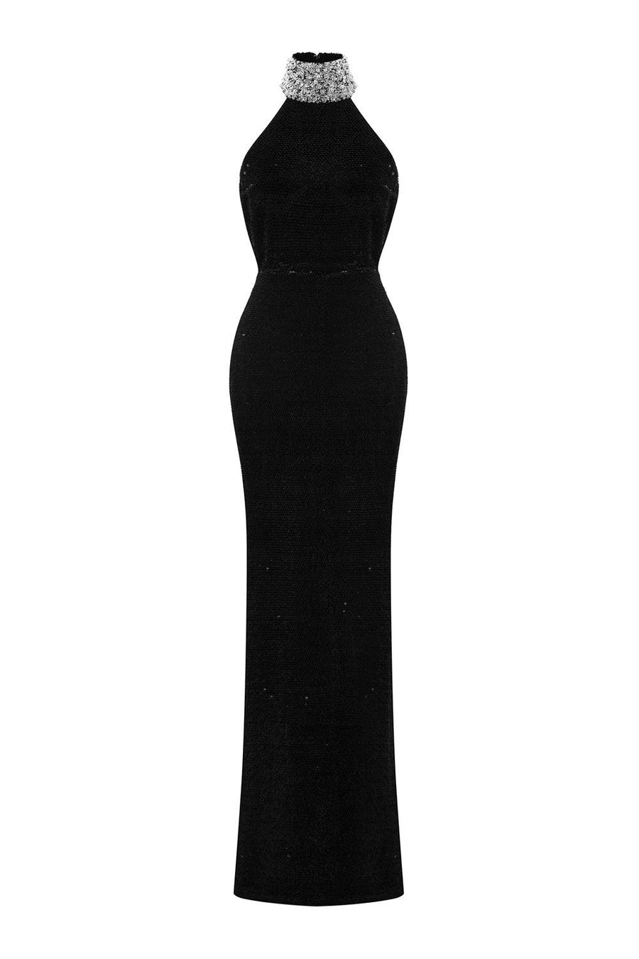 Venus Sheath Halter Neck Velvet Floor Length Dress 1