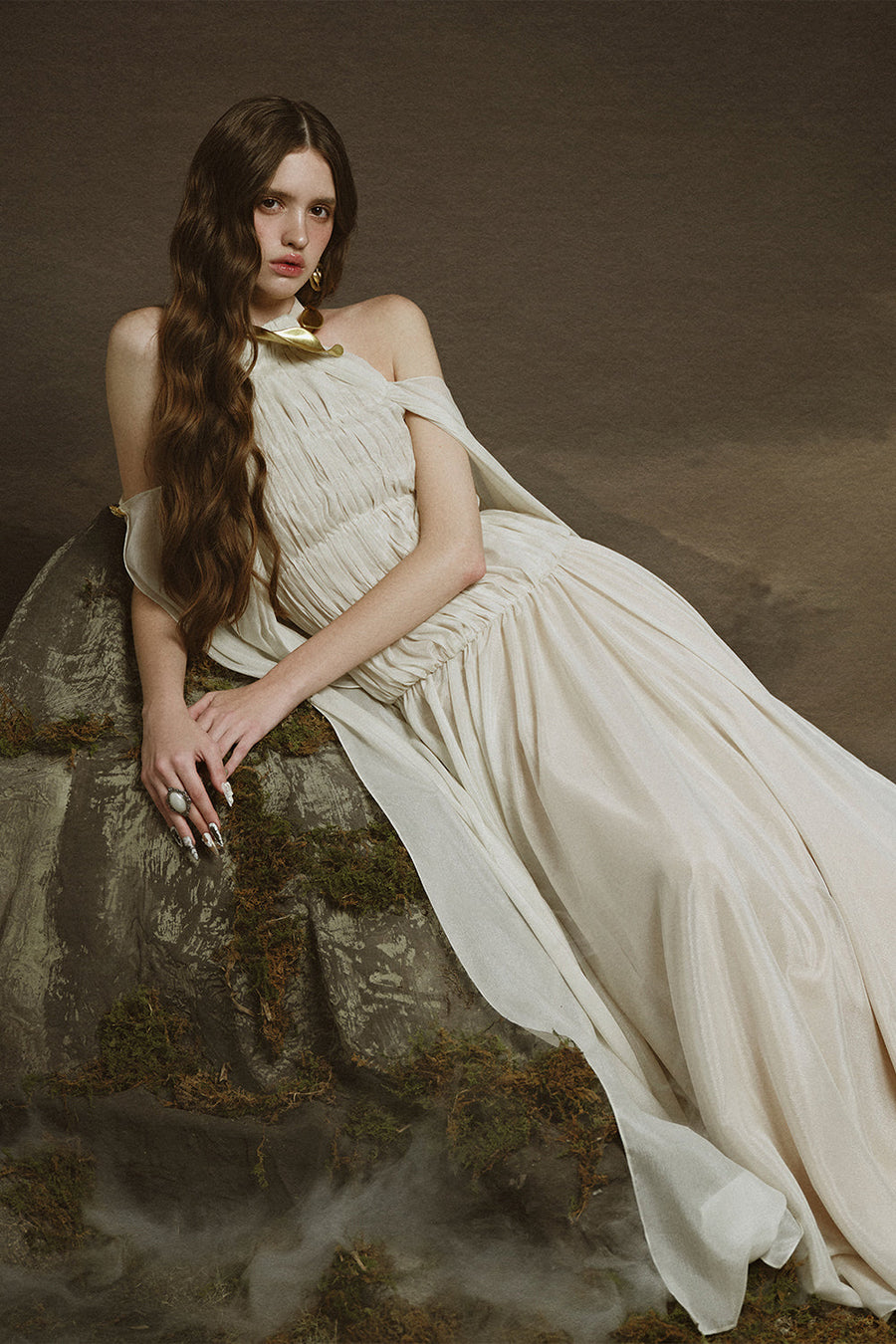 Lunaria A-line Cape Shoulder Chiffon Floor Length Dress Maxi Dress LINH PHUNG