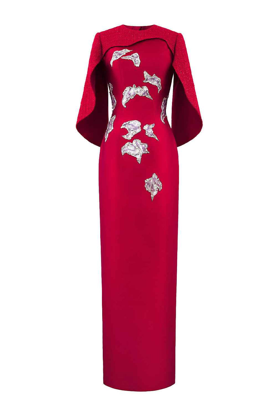 Lustre Reverie Sheath Cape Sleeved Zibeline Floor Length Dress