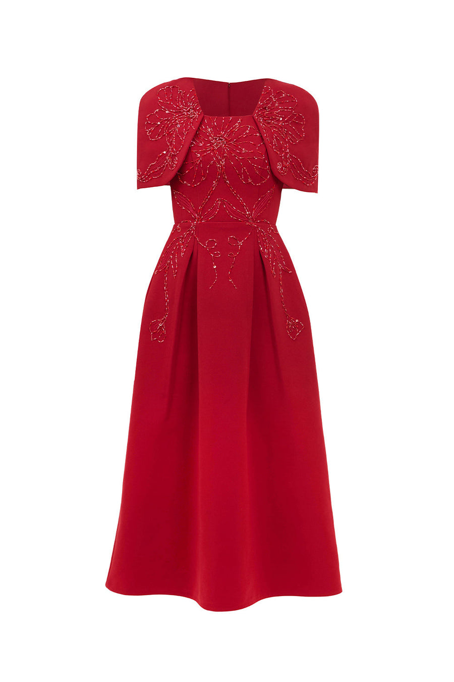 Ruby Gored Cape Sleeved Linen Blend Midi Dress Fiery Red Midi Dress IVY moda