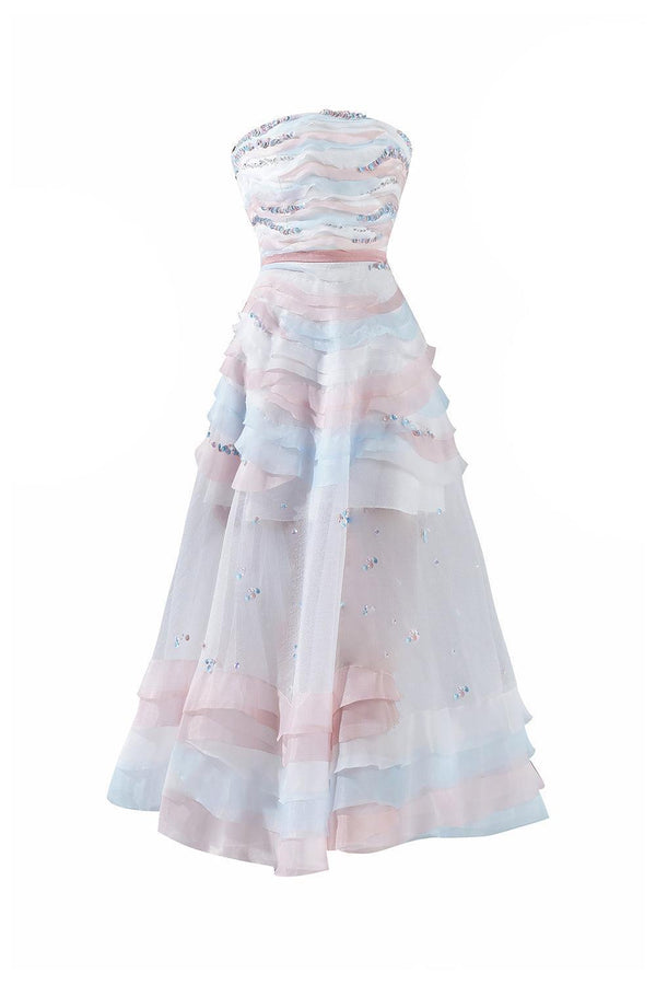 Dallas Strapless Layered Organza Midi Dress