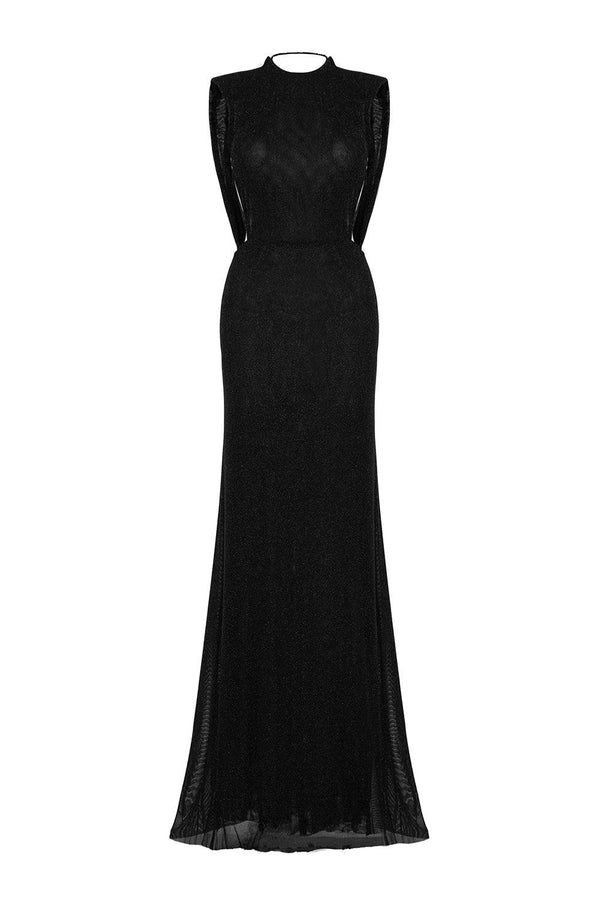 Collin Sheath Round Neck Mesh Floor Length Dress