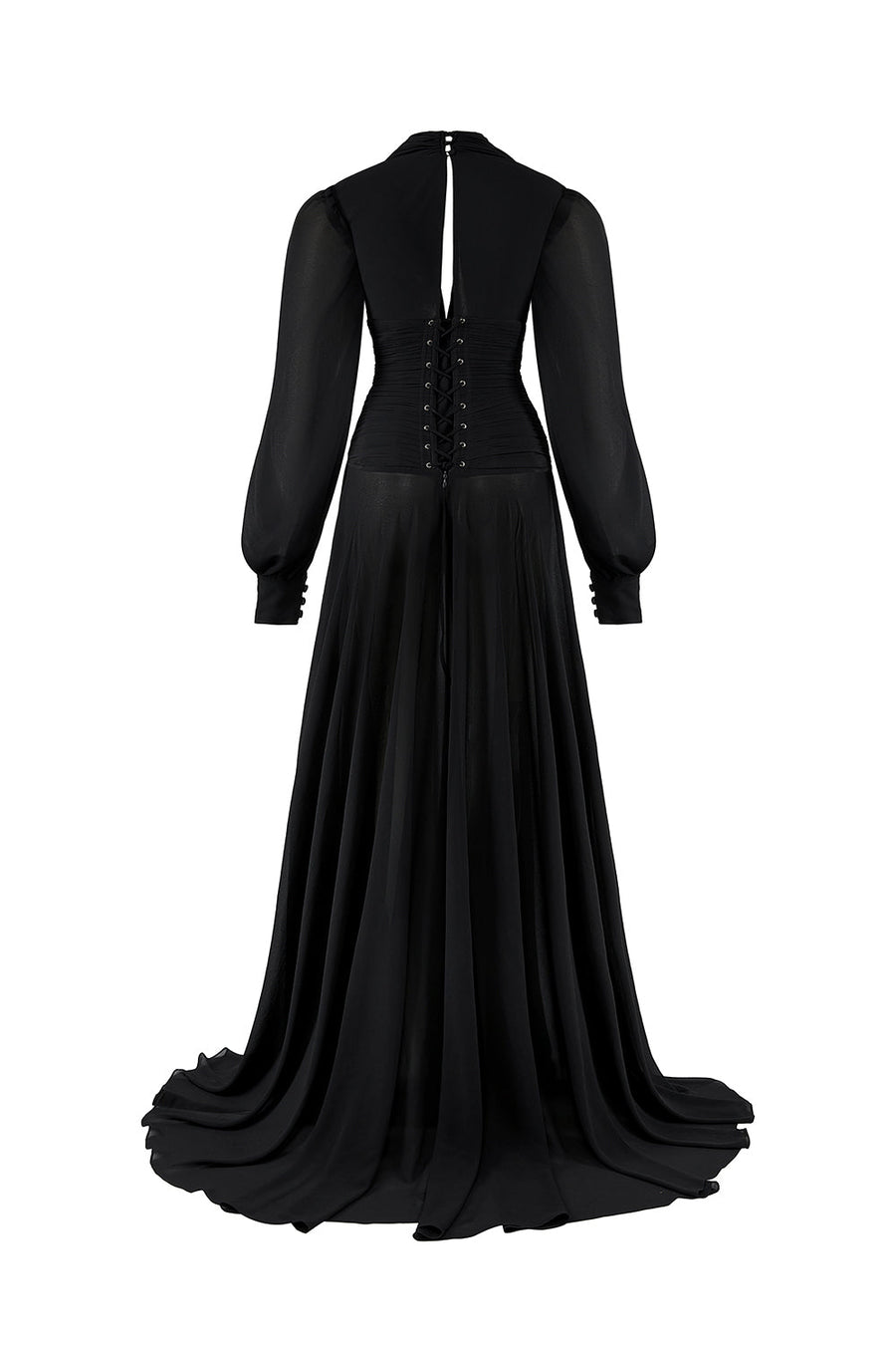Beatrice Fit and Flare Plunge Neck Chiffon Floor Length Dress Maxi Dress CEM