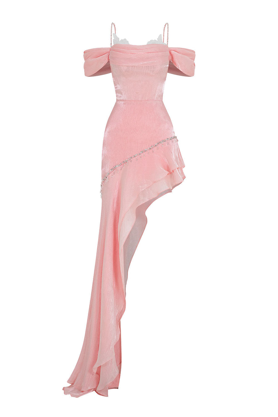 Dovie Asymmetric Layered Silk Floor Length Dress Pink Maxi Dress LINH PHUNG
