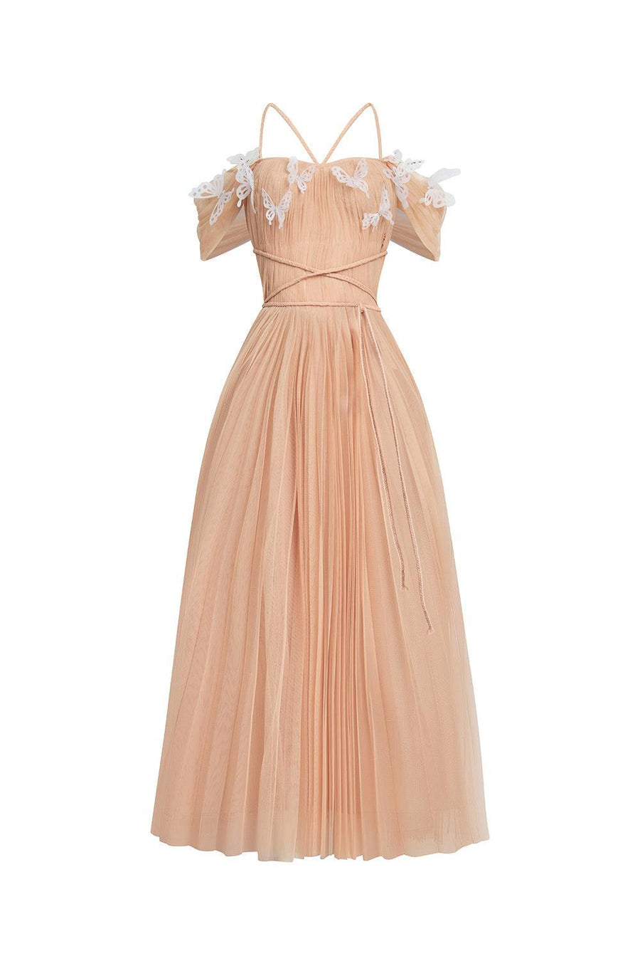 Psychelle Pleated Cold Shoulder Sleeved Mesh Midi Dress Midi Dress Calista de Minh Thanh